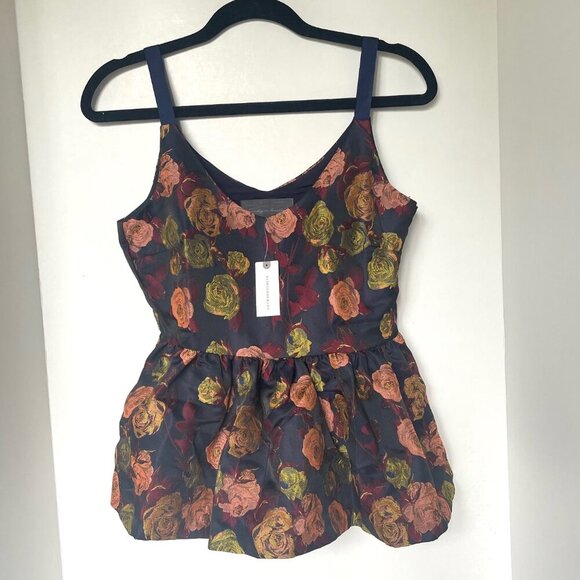 Anthropologie Tank Top Womens Small Black Sleeveless Floral Jacquard Peplum Hem - Picture 3 of 9